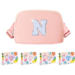 COSHAYSOO Pink Girls Purse Crossbody Initial Fanny Pack Letter Belt Bag for 6 7 8 9 10 11 12 Year Old Girl Birthday Christmas Gifts Party Favor Presents, Preteen Tween Girly Trendy Stuff Monogram N
