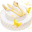 YOUBET 125PCS White Plastic Plates with Gold Rim, Gold Plates Disposable with Golden Silverware Include 25 Dinner Plate 25 Dessert Plate 25 Forks 25 Knives 25 Spoons For Wedding, Parties
