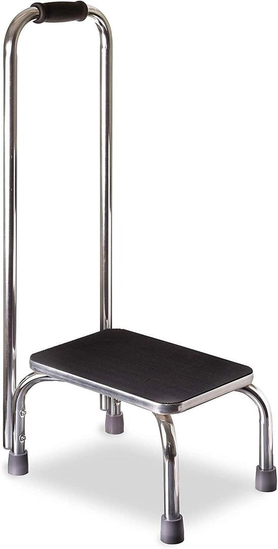 DMI Step Stool with Handle and Non Skid Rubber Platform, Lightweight and Sturdy Stool for Seniors, Adults and Children, Holds up to 300 Pounds with 9.5 Inch Step Up, 17.3"D x 12.3"W x 34"H, Chrome