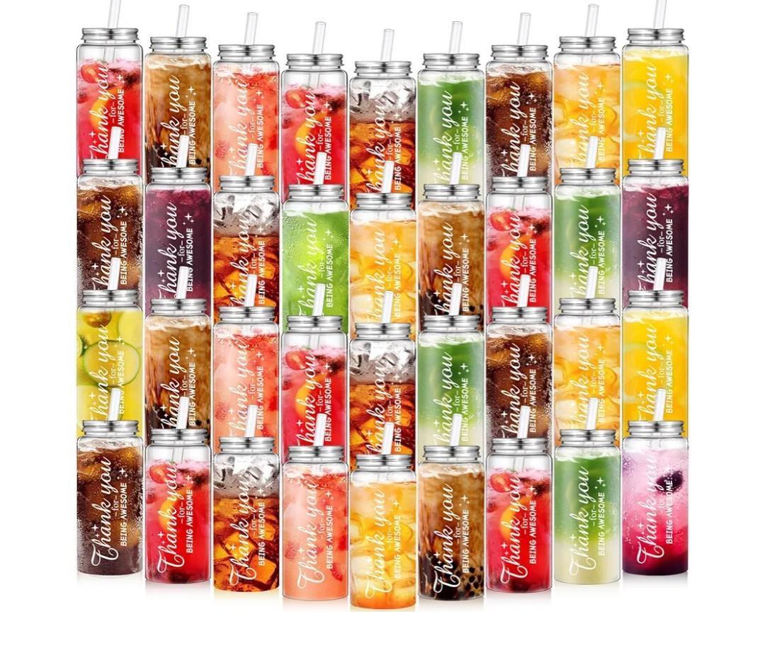 Pickmesh 36 Pcs Employee Appreciation Gifts Thank You Plastic Cups for Staff Inspirational Gifts 13.5 oz Clear Reusable Acrylic Skinny Tumblers with Lid Straw for Women Coworker Teacher(Thank You)