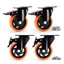 Caster Wheels, Heavy Duty 4 Inch Casters Set of 4, Locking Swivel Casters Wheels for Cart, Furniture and Workbench, Orange