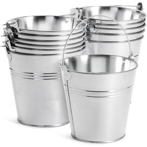 Juvale Galvanized Metal Buckets - 12 Pack, Silver, 4.7 in - Mini Metal Buckets with Handles for Party Decorations & Crafts
