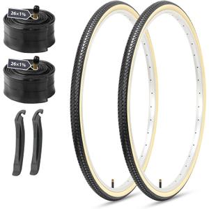 MOHEGIA 26x1 3/8 Inch Bike Tires (37-590 mm) - 2-Pack Folding Replacement Tires with Inner Tubes, Schrader Valve & Tire Levers for Vintage Urban Bicycles