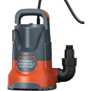 Sump Pump 1HP Submersible Water Pump 3700GPH Electric Portable Transfer Water Pump for Pool Draining Basement, Orange