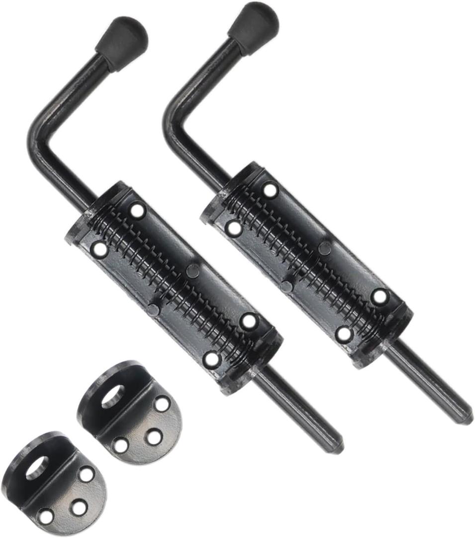 Black 2 Packs 8.5 Inch Heavy Duty Spring Loaded Latch Pin, Sliding Barrel Bolt Door Lock for Chests/Cabinets/Utility Trailer Gate, 2mm Thickened Interior and Outdoor Latch