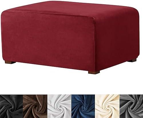 HFCNMY Ottoman Cover Rectangle, Stretch Velvet Slipcovers Rectangle Thick Covers Slipcover for Ottomans Soft Foot Stool with Elastic Bottom Red Large (ASMFDT20230725-20)