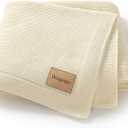 Baby Blanket 30 x 40 Inch Soft Knit for Boys & Girls Cotton Nursery Swaddling Blankets Toddler Knitted Crochet Receiving Crib (White)