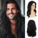 Long Wavy Black Wigs for Men Synthetic Layered Cosplay Party Wig