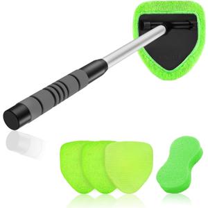 XINDELL Windshield Cleaner Tool  Car Interior Window Cleaning Kit with Extendable Handle & 4 Microfiber Pads, Auto Washing Brush for Car, Trucks, SUVs, RVs & Home Windows (19in)