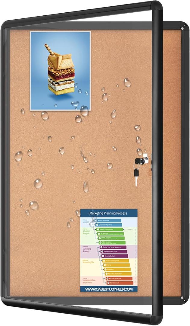 Magula 36"x24" Enclosed Bulletin Board Tamper-Proof Dispaly Case, Black Aluminium Frame, Shatter Resistant Lockable Bulletin Board, Enclosed Cork Board for School, Office,Commercial,Hospital etc