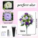 Grave Decorations for Cemetery Artificial Memorial Roses Flowers Bouquets with Vases for Outdoor Grave Decorations Long-Lasting(Purple)