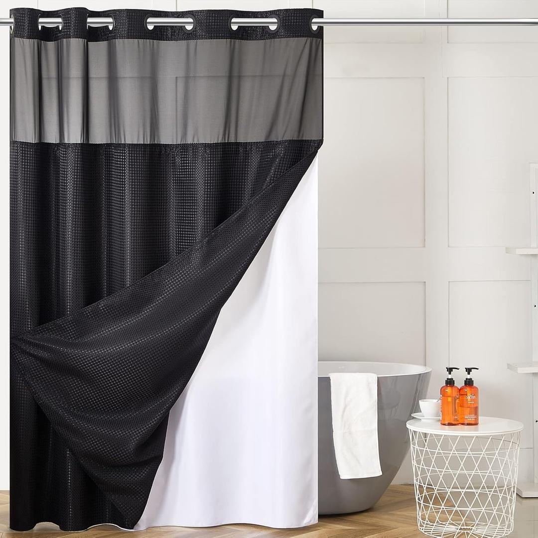 Furlinic Extra Long Waffle Weave No Hook Shower Curtain 96 Inch Length with Snap in Fabric Liner Set,Heavy Duty Bathroom Curtains,Hotel Style with Mesh Top Window,Waterproof & Washable 71x96, White Furlinic Extra Long Waffle Weave No Hook Shower Curtain 96 Inch Length with Snap in Fabric Liner Set,Heavy Duty Bathroom Curtains,Hotel Style with Mesh Top Window,Waterproof & Washable 71x96, White