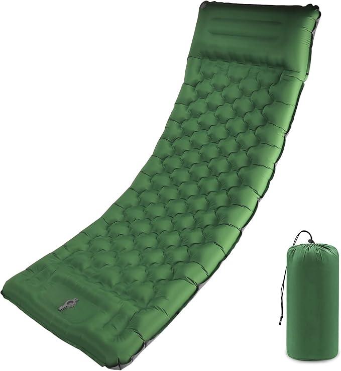 Camping Sleeping Pad with Pillow: Extra Thick 4.7 Inch UltraLight Self Inflating Air Mattress, Lightweight Compact Inflatable Sleep Mat for Backpacking, Hiking, Tent (Olive Green)