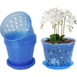 5 Inch 6 Pack Orchid Pot with Holes and Saucers Clear Orchid PotBlue Sapphire