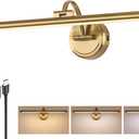 Picture Light for Wall, Dimmable Battery Operated Art Light, Picture Frame Light with Remote & Timer, Cordless Wall Sconce with 3 Colors Temperature for Pantings, Photo Gallery(Brass, 23.6inch)