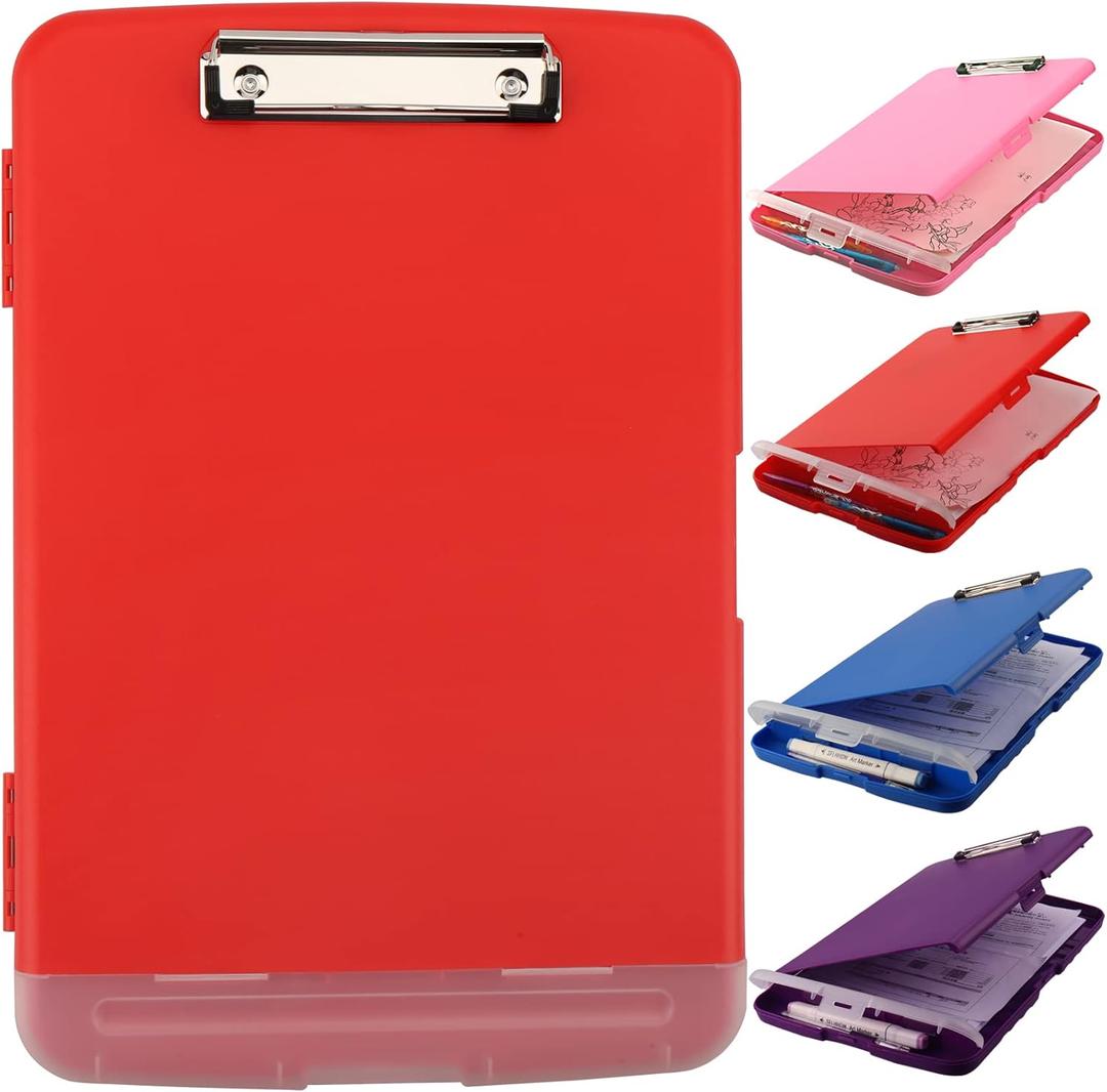 SFLHHDM Clipboard with Storage, Clip Boards 8.5x11, Plastic Clipboards with Pen Holder, Clip Board with Storage Compartments, Nurse Clipboard with Storage for Classroom, Student, Teacher (Red)