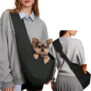 YUDODO Adjustable Dog Sling Carrier for Small Dogs Lightweight Crossbody Pet Bag with Safety Strap, Pocket Storage, Machine Washable, Comfortable Travel & Outdoor Sling up to 9 lbs Black Fashion