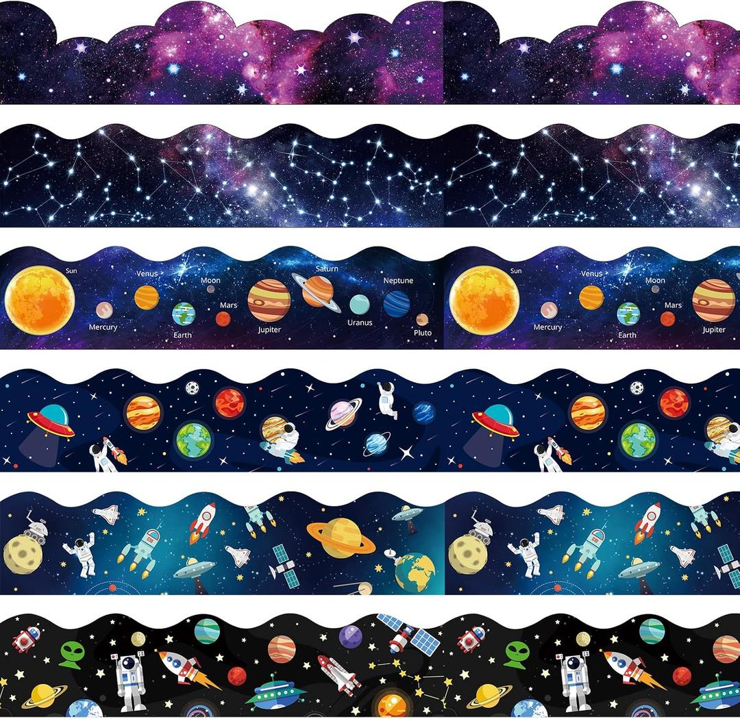 Containlol Borders for Bulletin Board Decoration, 118 ft Outer Space Scalloped Trim Classroom Bulletin Board Borders for School Office Whiteboard Wall Poster Chalkboard Decor