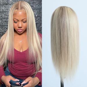 Pre-plucked Ombre #8/613 Light Brown Blonde Highlight Lace Front Wigs Straight Glueless 150% Density Brazilian Virgin Human Hair (18 INCH, 8/613 Lace Front Wig)