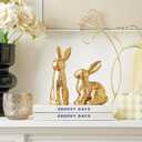 AOMOONOA Gold Bunny Decor, Easter Bunny Figurines Set of 2, Small Rabbit Decor with Metallic Rough Finish, Resin Bunnies for Spring Table Centerpiece, Elegant Home, Mantle Shelf Decor