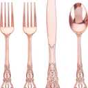 40PCS Rose Gold Plastic Silverware - Heavy Duty Elegant Disposable Utensils - Rose Gold Plastic Cutlery set Includes 20Forks, 10Spoons, 10Knives for Dinner, Parties, Weddings, Mother's Day