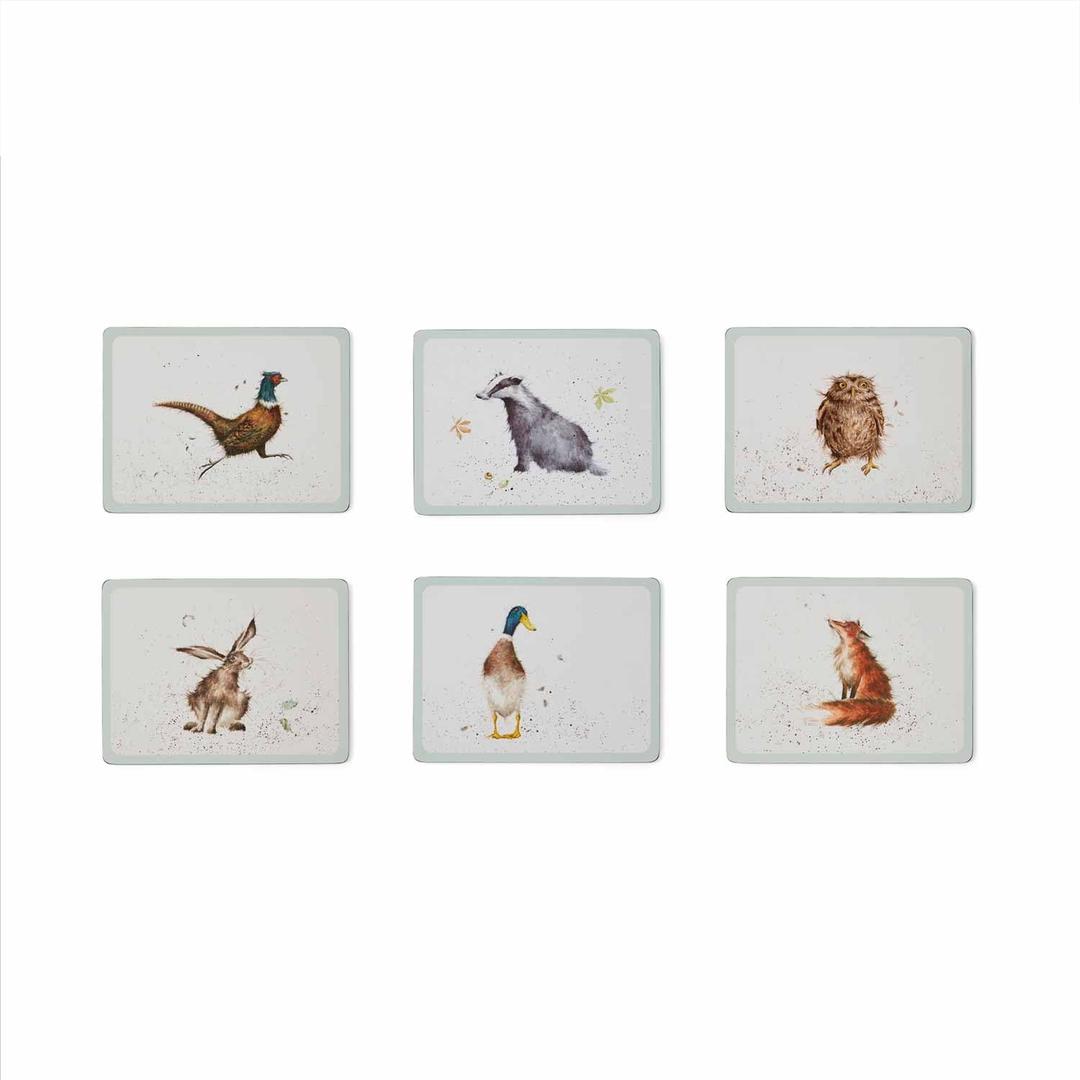 Pimpernel Wrendale Designs Assorted Animal Motif Placemats, Set of 6 - Cork Backed Table Mats with 5mm Thick Board, Heat Resistant to 212°F, Stain Resistant Dining Tableware for Kitchen/Dining Room