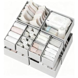 Criusia Drawer Organizer Clothes 12 Pack, Dresser Organizer for Nursery Bedroom Closet Organization and Storage - Baby Clothes Organizer Bins - Drawer Divider for Sock Underwear Bra Ties (Grey)