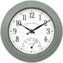 La Crosse Clock 433-3020 8-inch Indoor/Outdoor Sage Green Quartz Wall Clock with Temperature