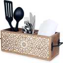 Wooden Utensil Caddy for Kitchen Countertop 3-Slot , Multi-Purpose Wooden Desk Organizer Work Desk, Bathroom, Cutlery Caddy, Office Supplies Organizer 11 X 4.5 Inches