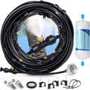 59FT Pre-Assembled Outdoor Misting Cooling System, Nelyeqwo Patio Misters with Water Filter 20 Brass Nozzles 3/4" Adapter Outdoor Misters for Patio Garden, Greenhouse, Trampoline, Backyard, Porch