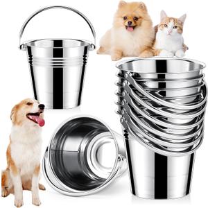Hicarer 6 Pcs Stainless Steel Dog Water Bucket, Heavy Duty Stainless Steel Bucket Water Pails for Dogs Pets, for Kennels Farms Fences Cages (2.1 Quart)