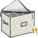 VERONLY China Storage Containers, Wine Glass Storage Box with Dividers, Holds 12 Champagne Flute Glasses up to 10" Tall, Stemware Storage Case, Durable Quilted Microfiber Bin with Carry Handles