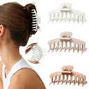 3Pcs Silicone Hair Clips Flexible Claw Clips for Women Cloud Clip Bendable Large Hair Claw Clip (White + Dark Khaki + Light Khaki)