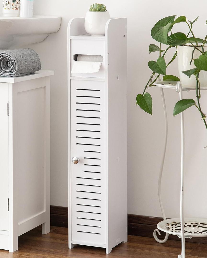 AOJEZOR Toilet Paper Holder Stand: Small Space Bathroom Storage for Renters