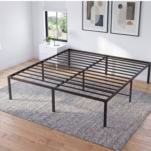 Sweetcrispy 16-in H King Black Metal Platform Bed Frame with Steel Slats