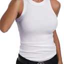 GEMBERA Womens Sleeveless Racerback High Neck Casual Basic Cotton Ribbed Fitted Tank Top (White, XL)