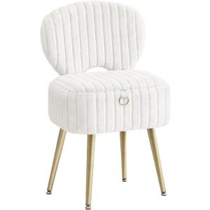 SONGMICS Vanity Chair, Makeup Stool with Folding Backrest, 13"D x 17.1"W x 32"H