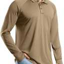 Pudolla Men's Long Sleeve Golf Polo Shirt UPF 50+ Lightweight Sun Protection Cool SPF Hiking Shirts for Men (Medium, Khaki)