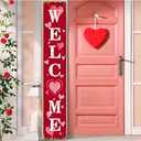 Valentines Day Porch Sign Love Heart Welcome Sign Vertical Standing Sign For Front Porch Decor Farmhouse Wall Hanging for Patio Yard Party Indoor Outdoor Spring Holiday Decoration 47.2"H Pink