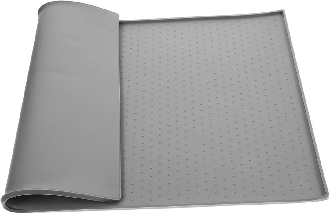 POPETPOP Large Pet Food Mat Silicone Dog Feeding Mats Leakproof Pet Placemat Dog Bowl Pad (Grey)