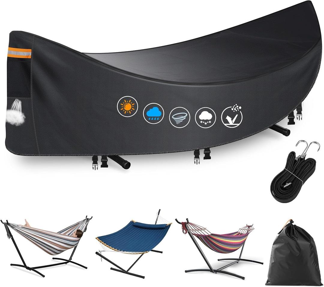 Hammock Cover Waterproof,Heavy Duty 420D Hammock Stand Covers for Outdoor,Breathable Dust Protector with 2 Air Vents,3 Windproof BucklesUniversal Cover Fits for 11-12ft Stand,All-weather Protection