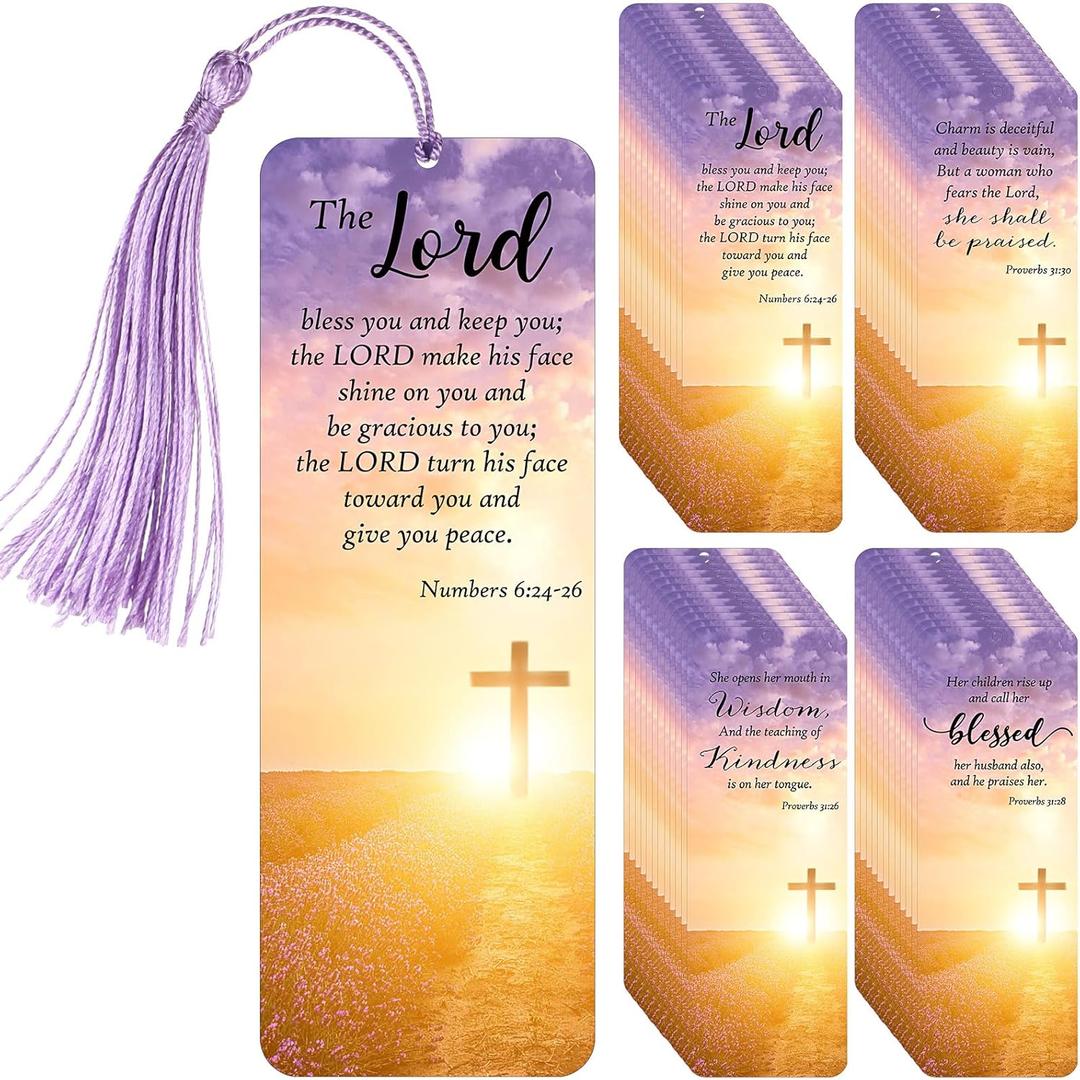 Chiisong 100 Sets Christian Bookmark for Women Bulk Religious Bible Verse Gift for Godmothers Day Christian Gift Inspirational Scripture Bookmarks with Tassel for Women Church Mom Mother
