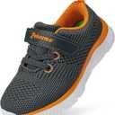 Kids Sneakers for Boys Girls Athletic Running Walking Shoes Lightweight Sports Tennis Shoes Adjustable Strap Sneaker for Little Kid Big Kid Gym School (5 Toddler, Grey-3)