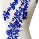 Handmade Shining Acrylic Rhinestones on lace Applique Sewing Beads Stones Trim Patches Accessories for Wedding Dress (Blue)