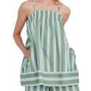 calbatic Women 2 Piece Lounge Set Striped Summer Pajama Set Sleeveless Peplum Cami Top and Wide Leg Shorts Set Beachwear Green L