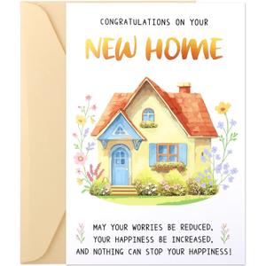 New Home Greeting Card, Moving Apartment Housewarming Greeting Card with Envelope Congratulations on Your New House Gift for Men & Women