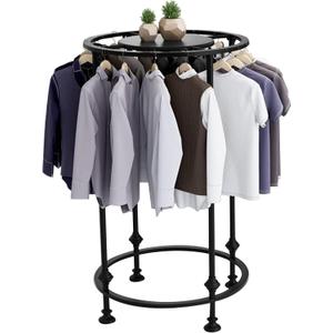 Round Garment Rack, Floor Standing Iron clothes Hanging Rack with Topper, Suitable for Large Shopping Malls Retail, Clothes Boutique Display Laundry Rooms Multi-Purpose Hanging (BLACK)