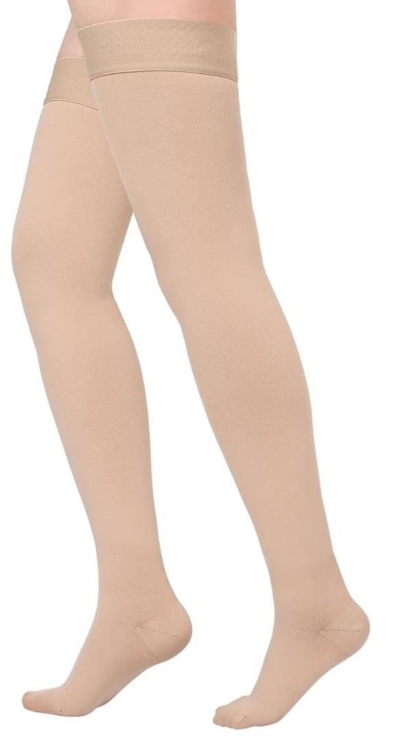 1 Pair Compression Stockings for Women & Men, Thigh High Length 15-20mmHg Graduated Compression Socks for Nursing Sports Varicose Veins, Dot Top, Closed Toe, Mix,2XL