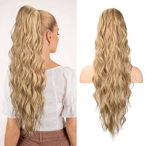 SEIKEA 26" Ponytail ExtensionPT003 Eva Long Drawstring Ponytail Wavy Clip in Hair Extensions Ponytail Natural Soft Synthetic Hairpiece for Women  Blonde