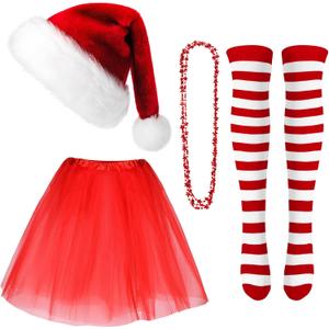 ack Women Christmas Costume Set Christmas Santa Hat Tutu Skirt Striped Tights for Women Christmas Parties Holiday Dress up Costume Accessory, One Size (Red, 15.75 Inches)